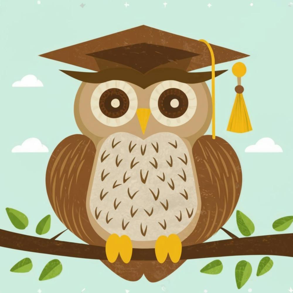Whimsy Wisdom Print Art Illustrate Whimsical Owls In Graduation Caps, Perfect For Adding A Touch Of Scholarly Charm To Any University Themed Decor