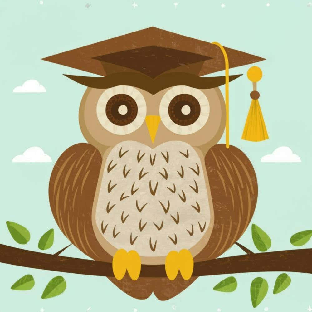 Whimsy Wisdom Print Art Illustrate Whimsical Owls In Graduation Caps, Perfect For Adding A Touch Of Scholarly Charm To Any University Themed Decor