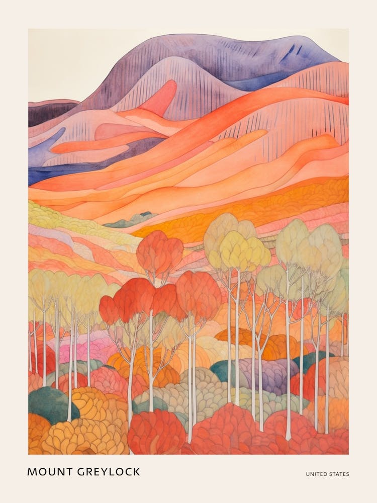 Mount Greylock United States Colourful Mountain Illustration Poster
