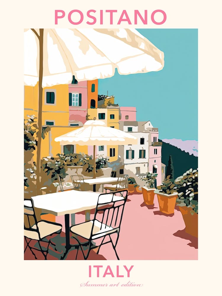 Positano, Italy, Flat Pastels Tones Illustration 2 Poster
