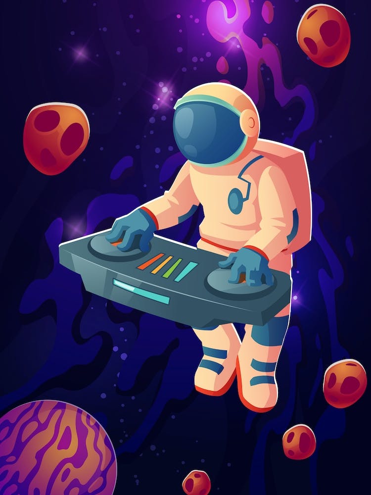 Astronaut DJ — space poster, synthwave space, neon space, aesthetic poster