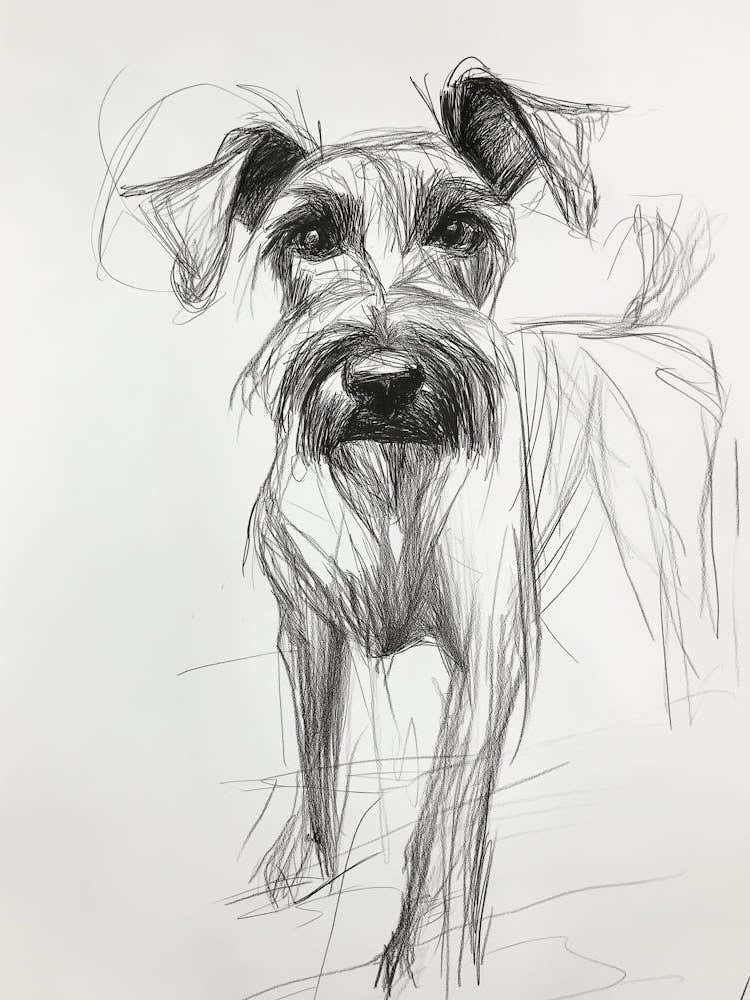 A Rough, Expressive Sketch Of An Irish Terrier Dog