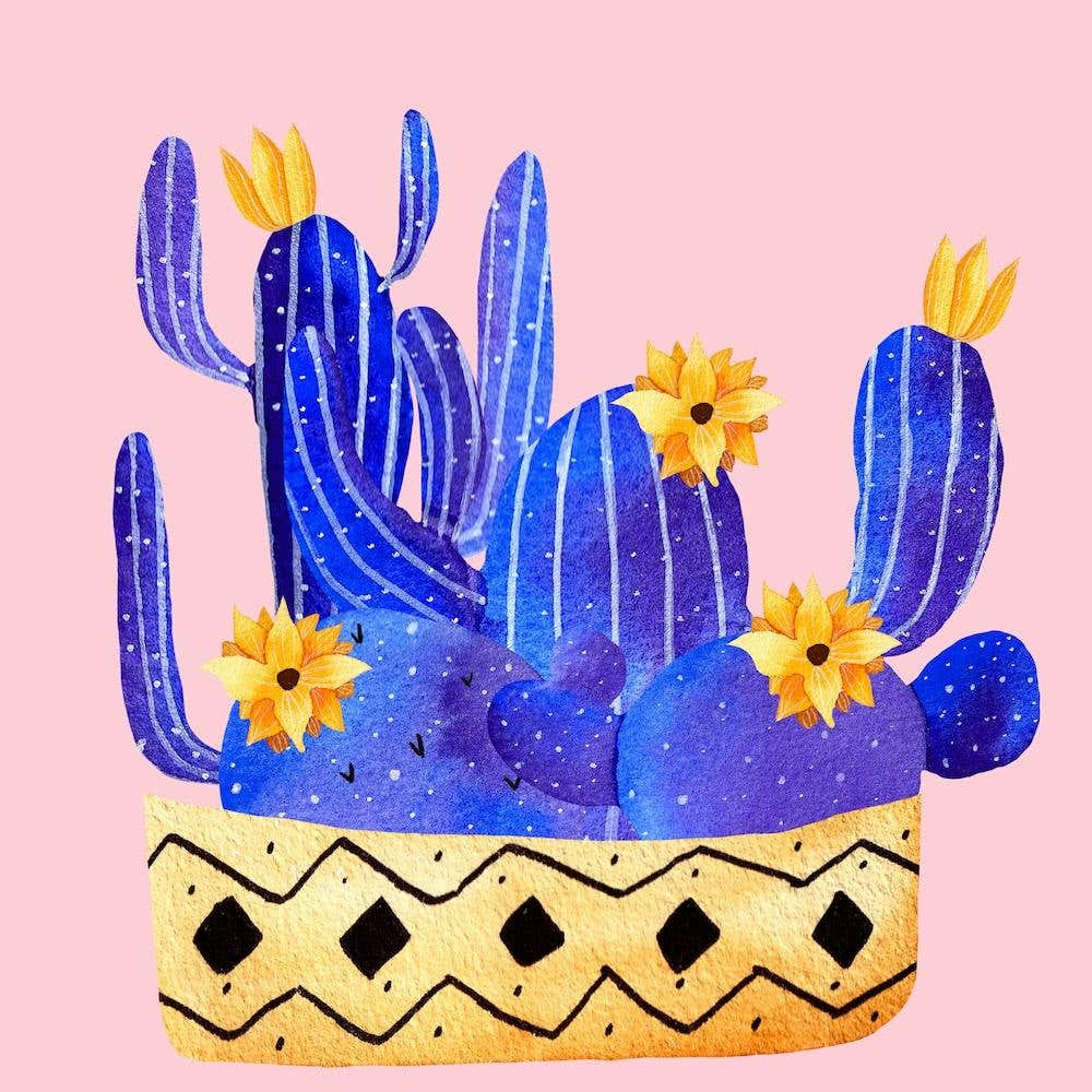 Golden Pot And Cactus Composition Square