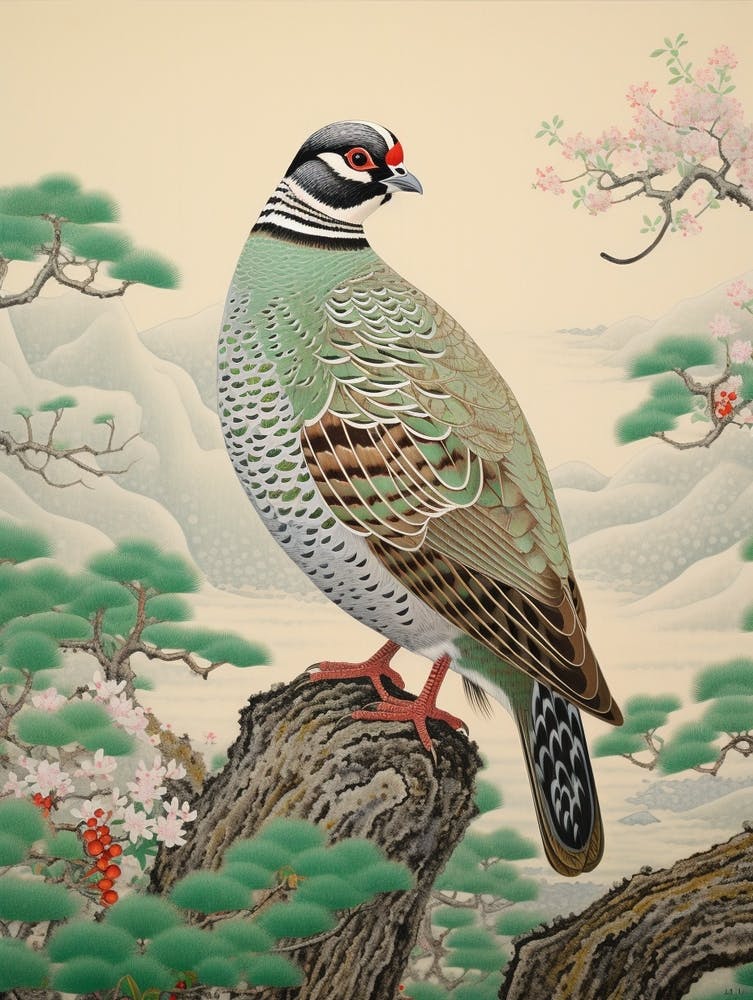 Ohara Koson Inspired Bird Painting Partridge 1