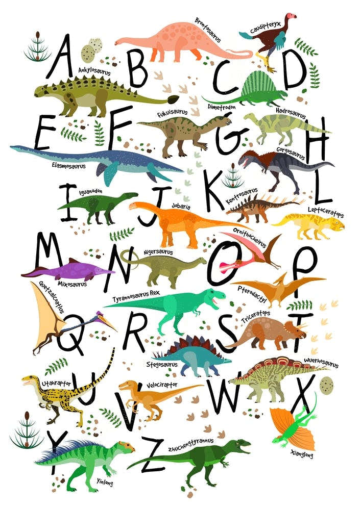 Colourful Dinosaur Alphabet Nursery kids art print