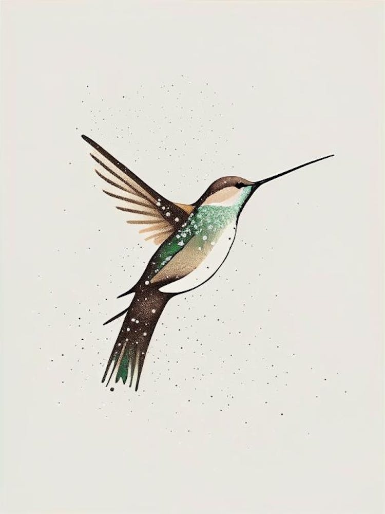 Hummingbird In Snowfall Retro Minimal