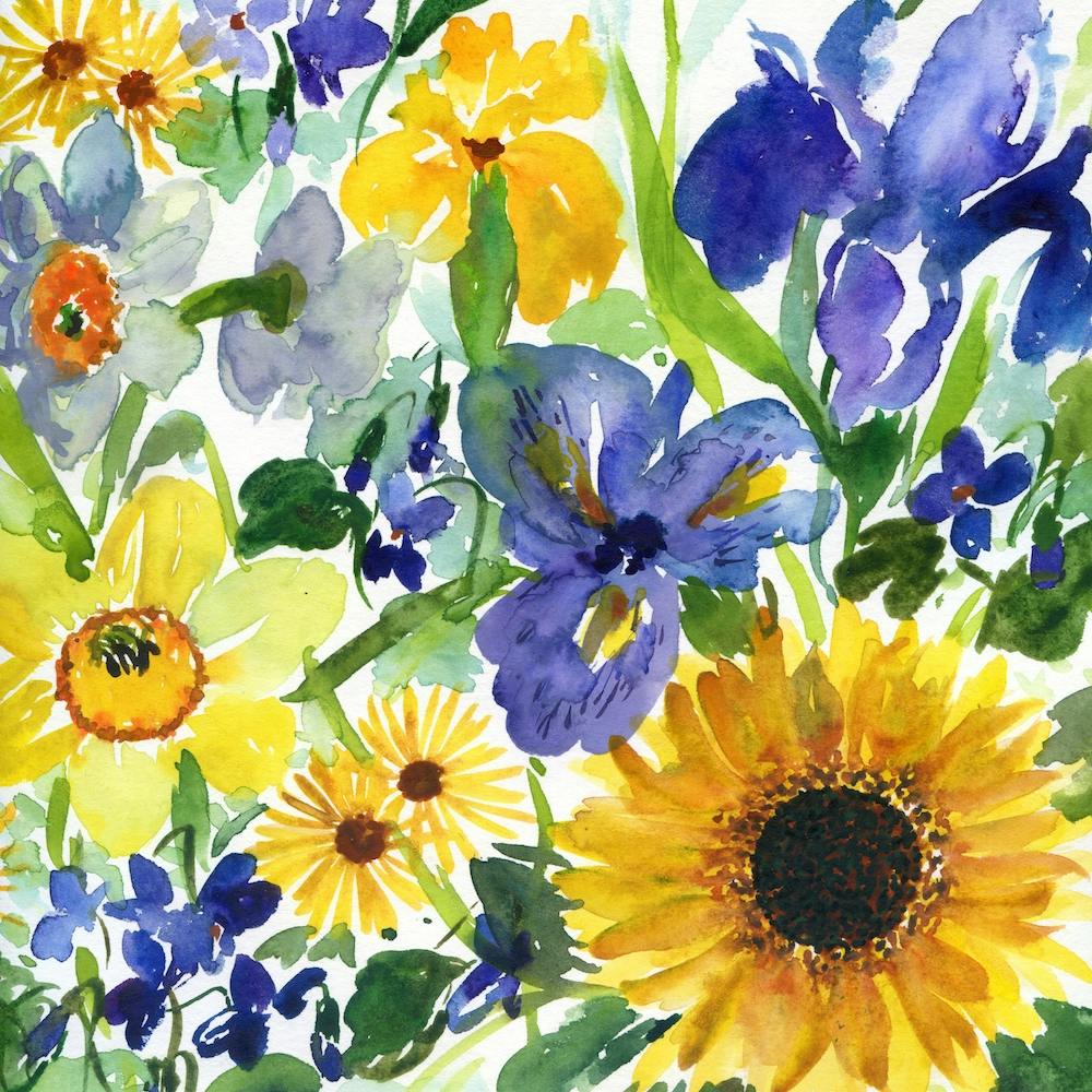 Sunflowers And Irises