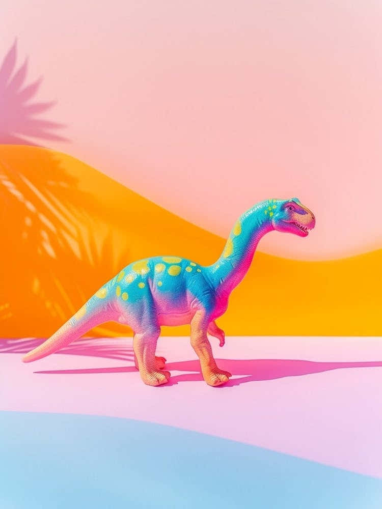 Colourful Toy Dinosaur Palm Tree Silhouette