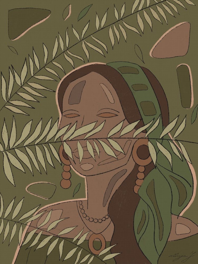 Girl With Brown Earrings Green