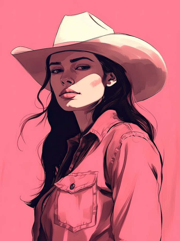 Cowgirl Portrait Illustration Pink