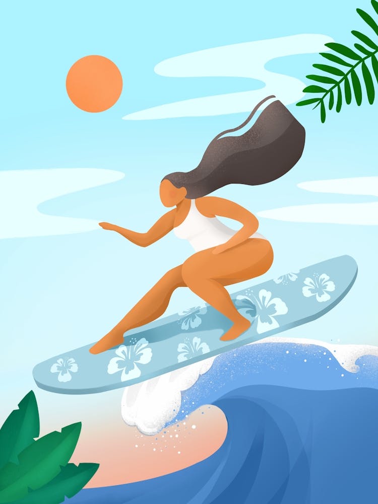 Surfer Girl On Surfboard