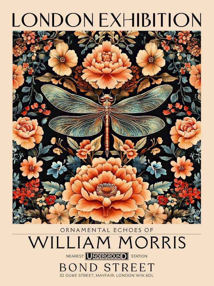 William Morris Dragonfly and floral artwork, insect and flower pattern vintage Botanical print for cottagecore, maximalist decor,floral tapestry Victorian nature illustration bedroom vintage decor 27