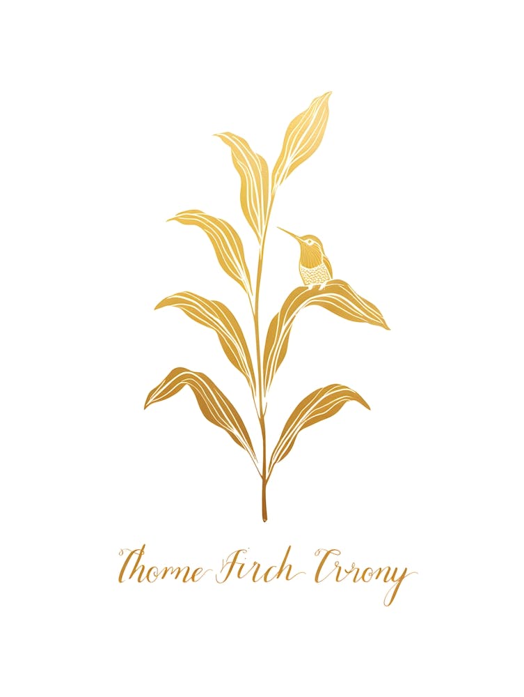 Golden Hummingbird on Botanical Branch - Metallic