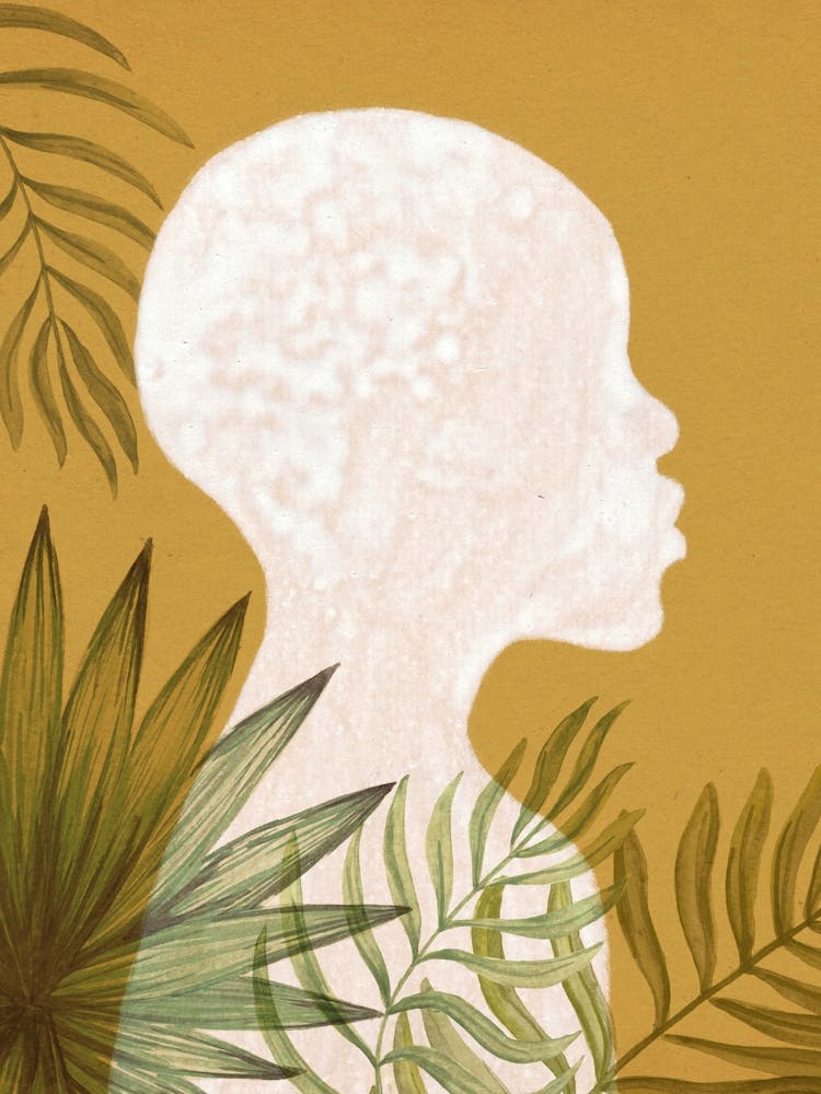 African woman and palm leaves