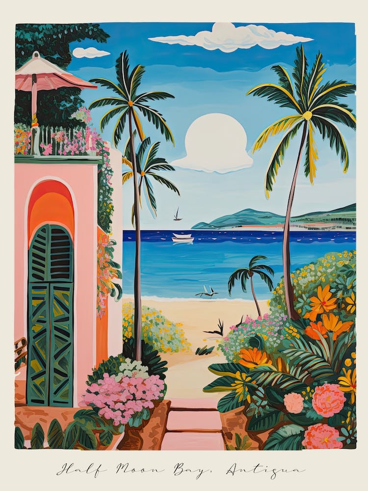 Poster Of Half Moon Bay, Antigua, Matisse And Rousseau Style 4