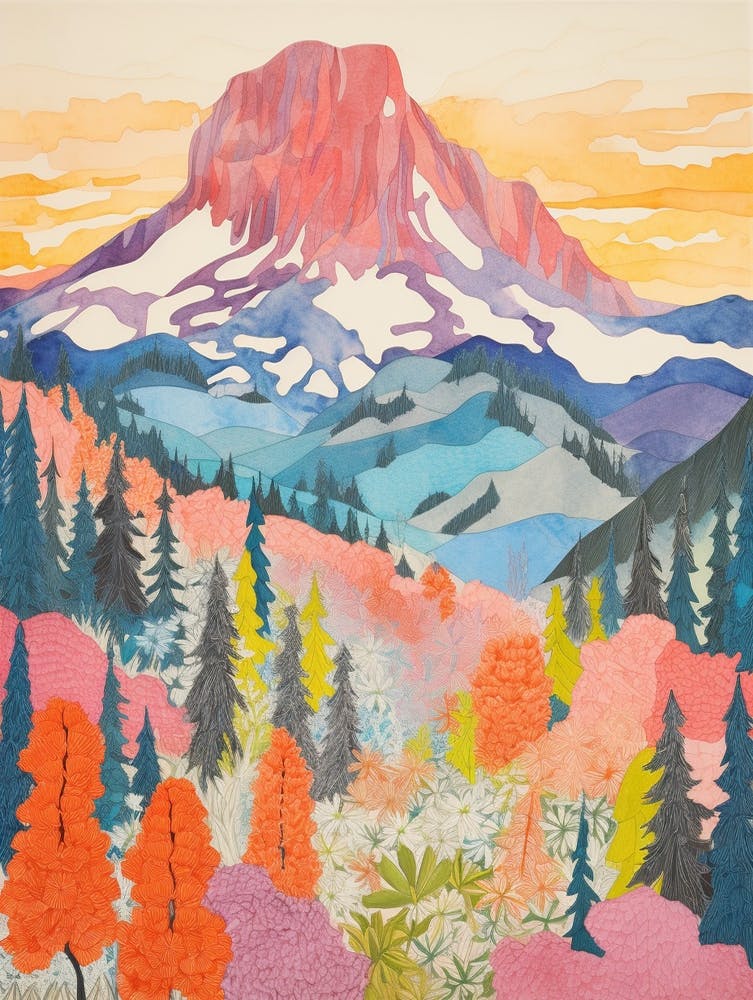 Mount Rainier United States 1 Colourful Mountain Illustration