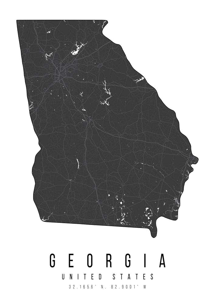 Georgia Mono Black And White Modern Minimal Street Map