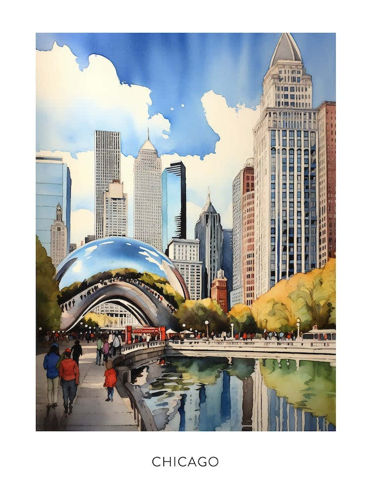 Chicago Watercolour Travel Poster 3