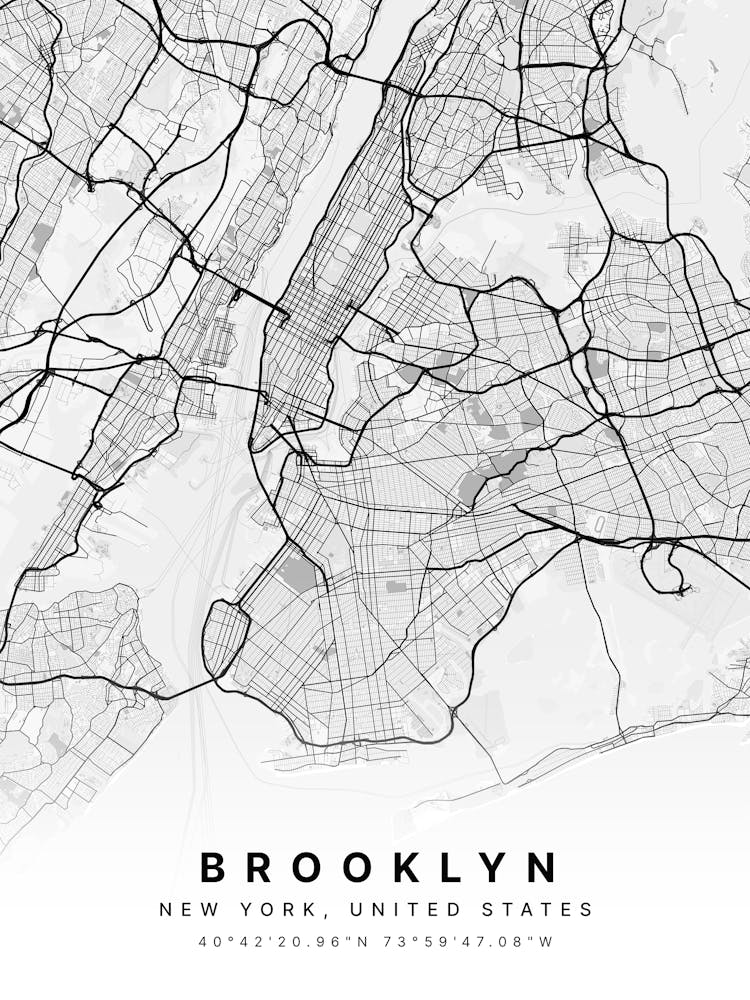 Brooklyn New York USA White Map