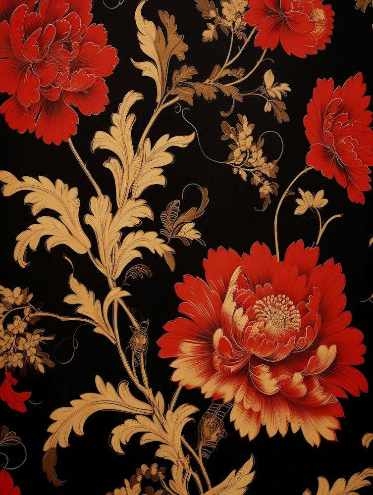 Red And Gold Vintage Florals 1