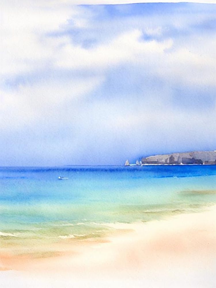 Cala Mesquida Beach, Mallorca, Spain Watercolour