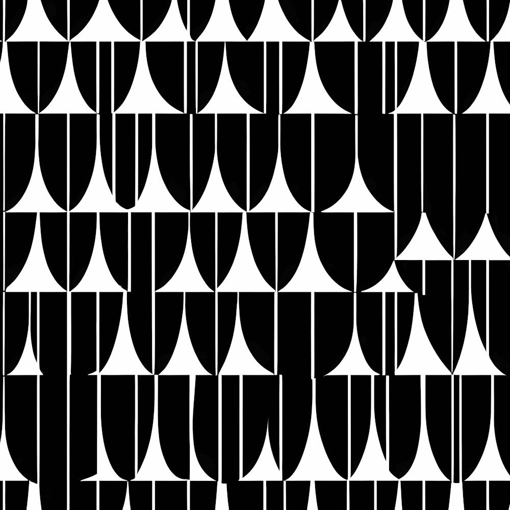 Retro Inspired Linocut Abstract Shapes Black And White Colors art, 201