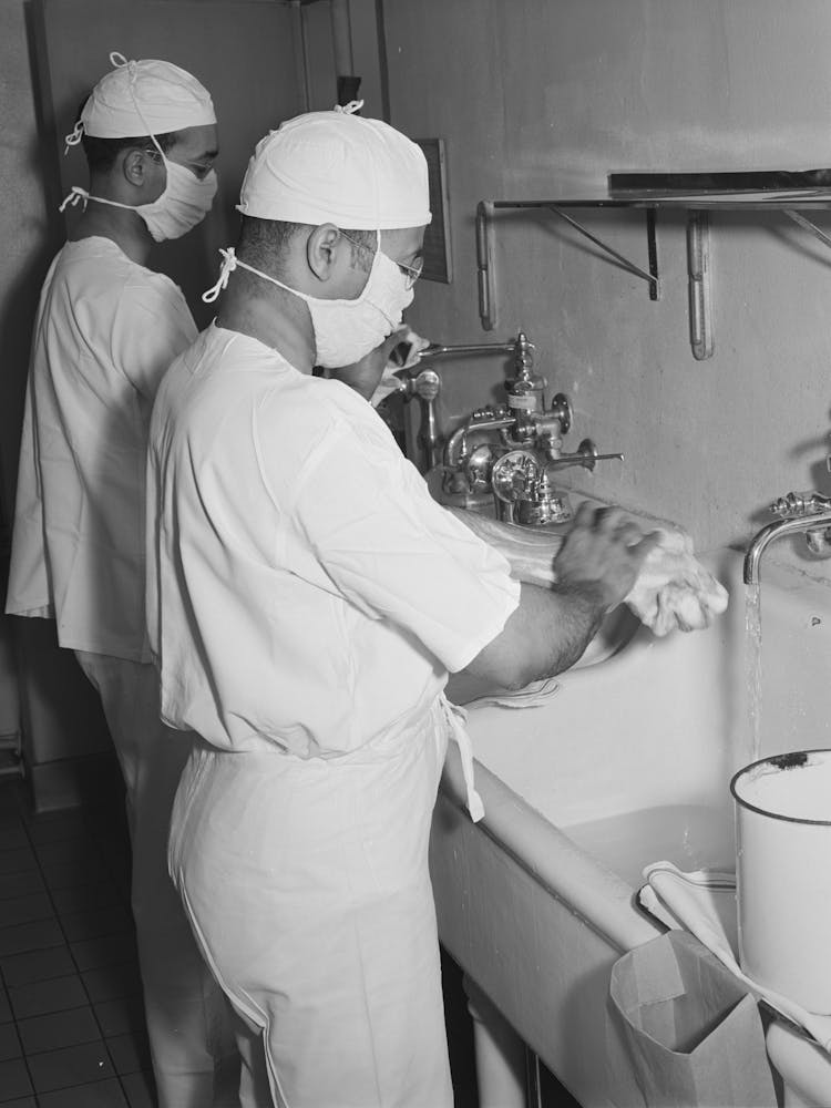 Doctors Scrubbing Up Before Operation, Hospital, Chicago, Illinois By Russell Lee