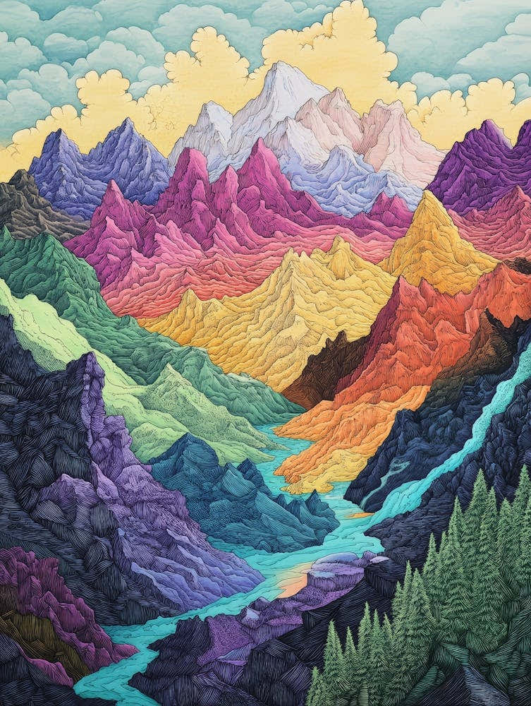 Colourful Mountain Illustration Poster 6