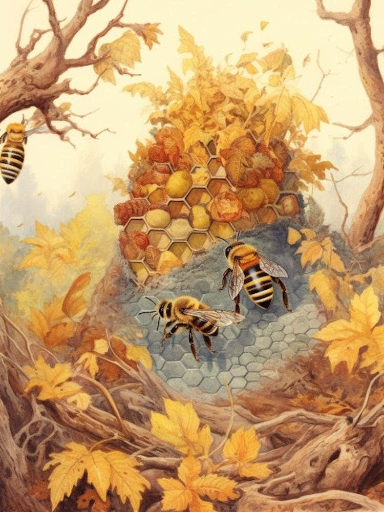 Yellow Faced Bee Beehive Watercolour Illustration 3