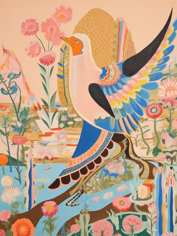 Maximalist Bird Painting Cormorant 1