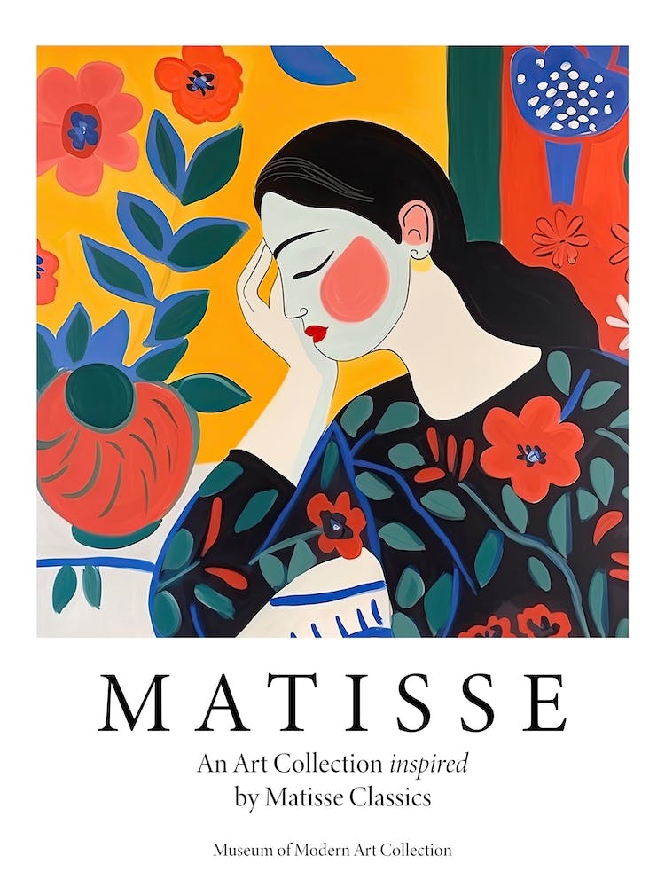 Sleepy Woman With Floral Dress, The Matisse Inspired Art Collection Poster