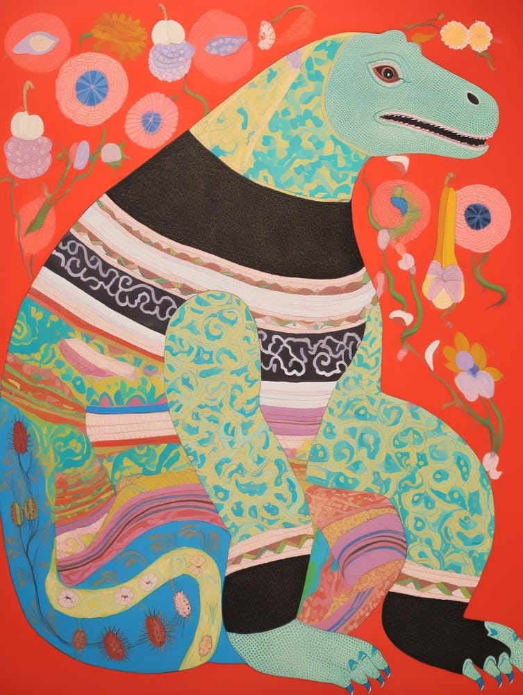 Maximalist Animal Painting Komodo Dragon