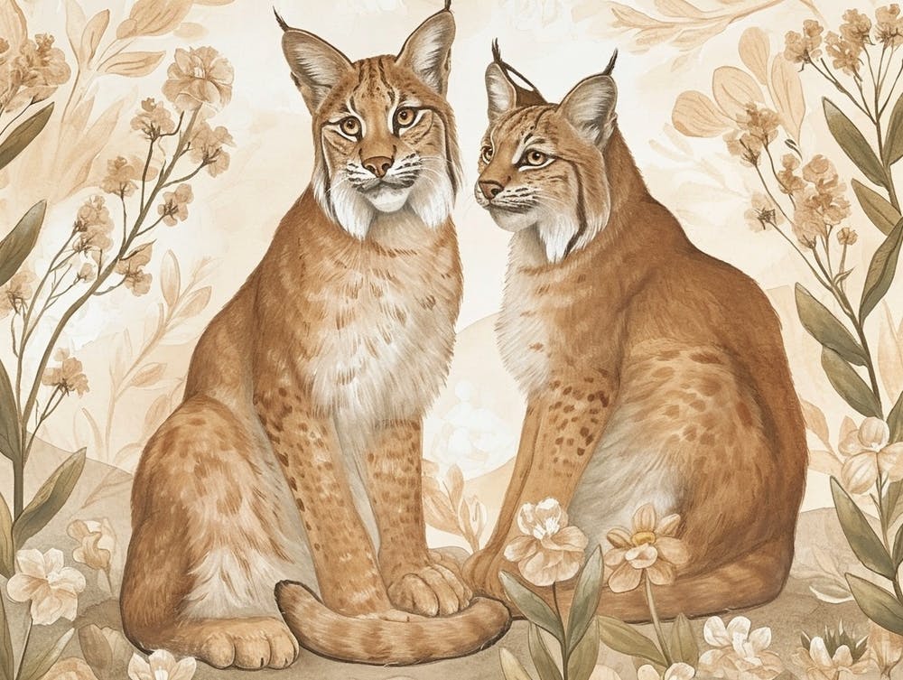 Floral Animal Illustration Bobcat 2