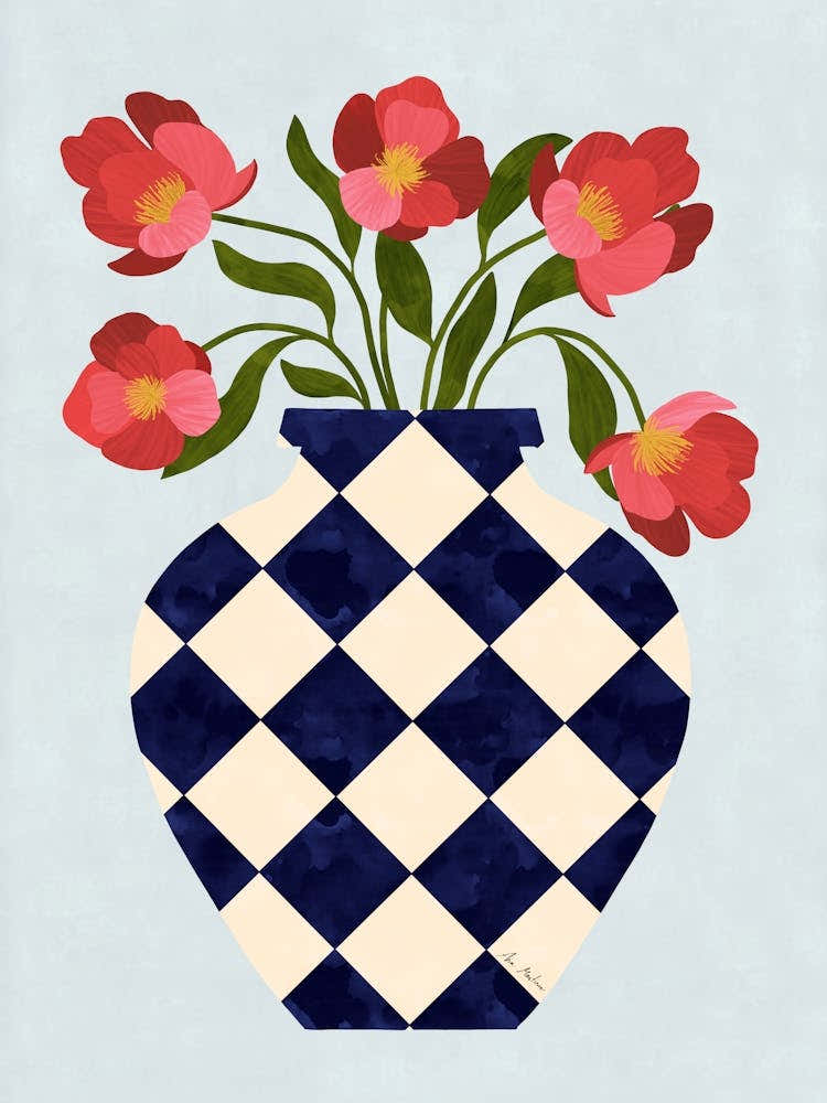 Roses and Checkered Vase