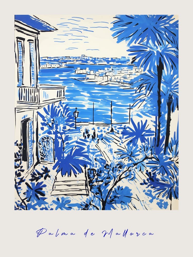 Palma De Mallorca Spain 3 Mediterranean Blue Drawing Poster