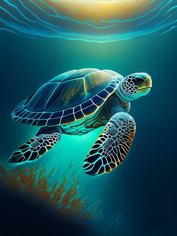Sea Turtle In Deep Ocean, Sea Turtle Neutral Abstract 2