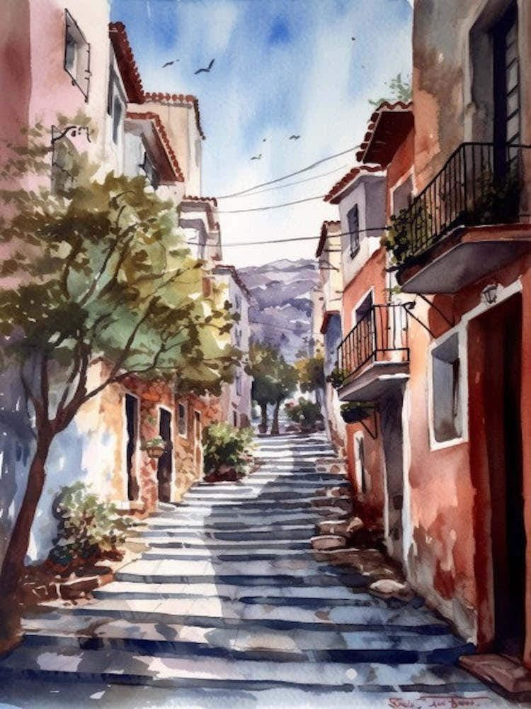 Painting Of Athens Greece In The Style Of Watercolour 2