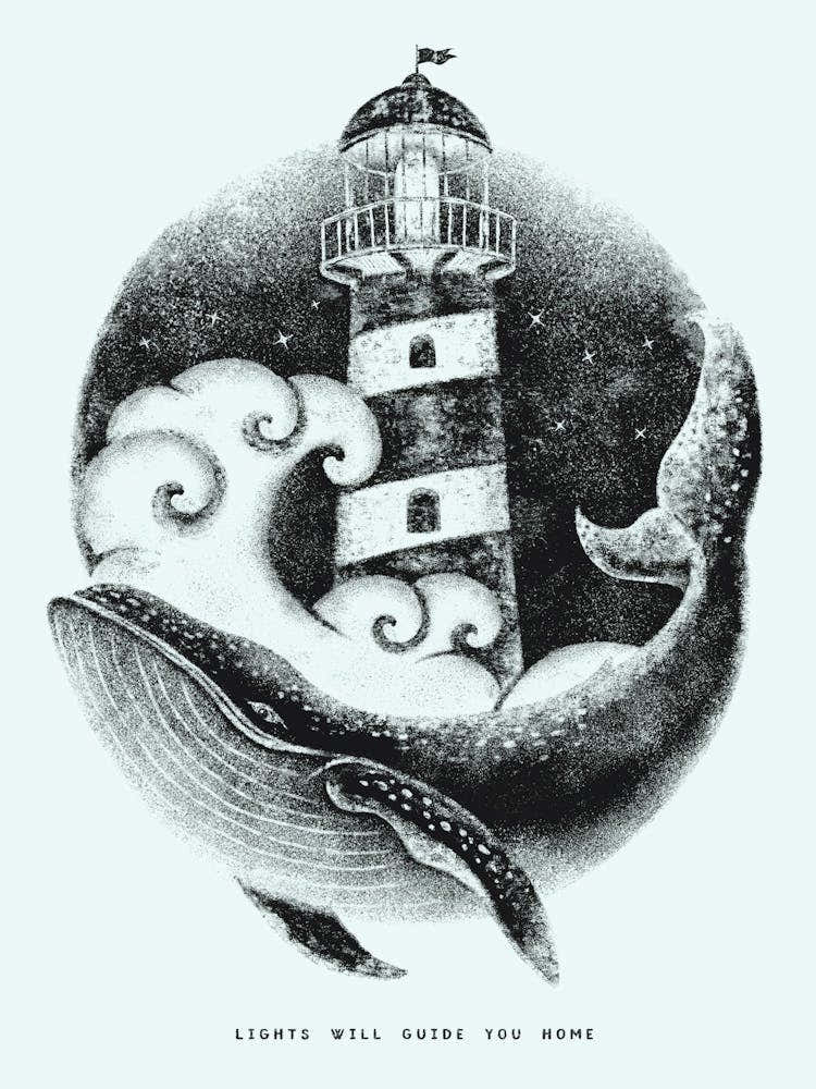 Whale Lighthouse Waves Ocean Sea
