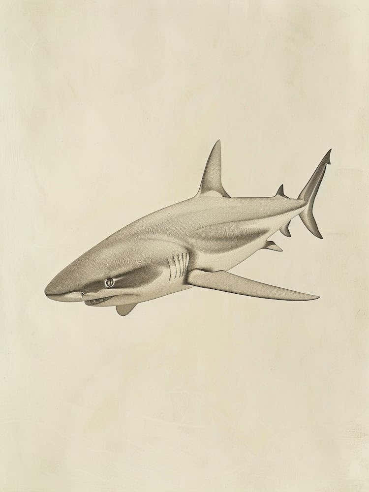 White Tip Reef Shark Vintage Illustration 4