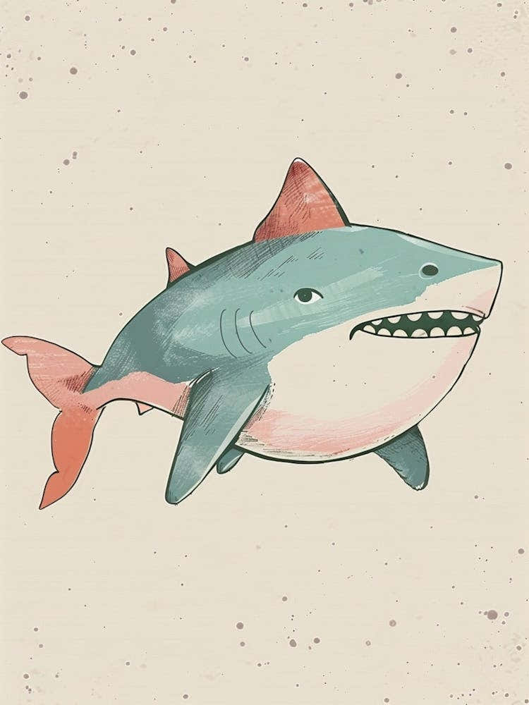 Cute Minimalist Shark Sketch Blue & Burnt Orange
