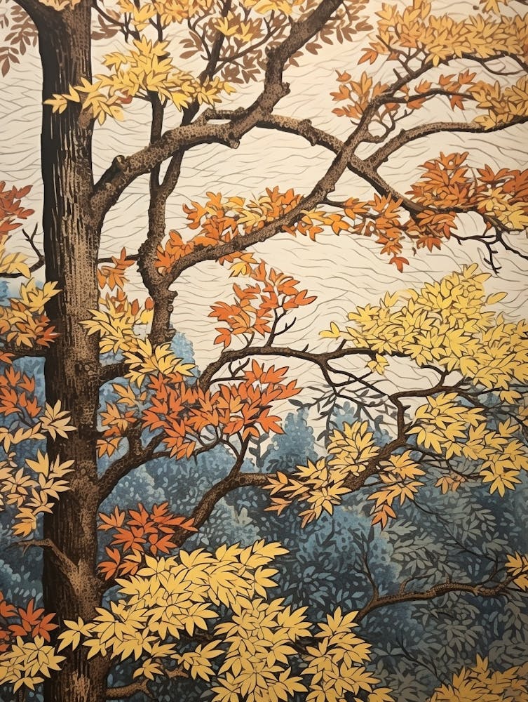 Winged Elm 1 Vintage Autumn Tree Print