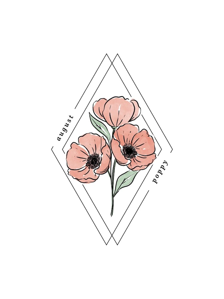 August Poppy Birth Flower | Diamond Frame