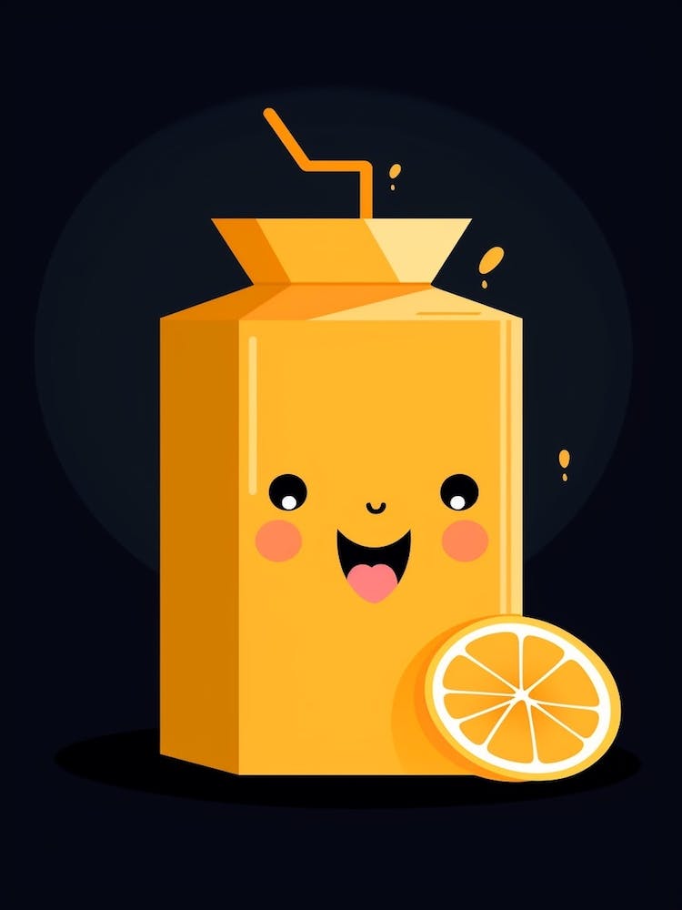 Orange Juice Box With A Cat Kawaii Illustration 1