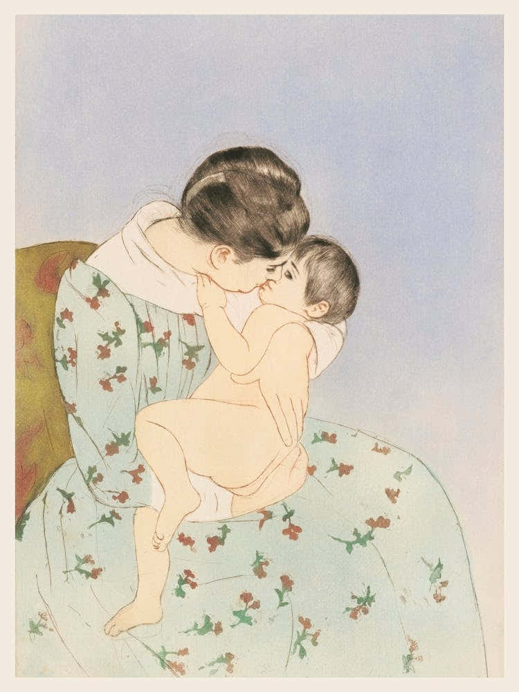 Mother And Baby Child. Vintage Nursery Illustration, Kids Room