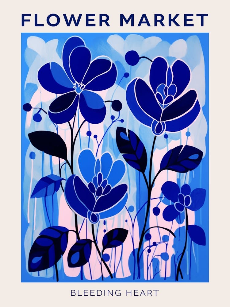 Blue Flower Market Poster Bleeding Heart Dicentra 3