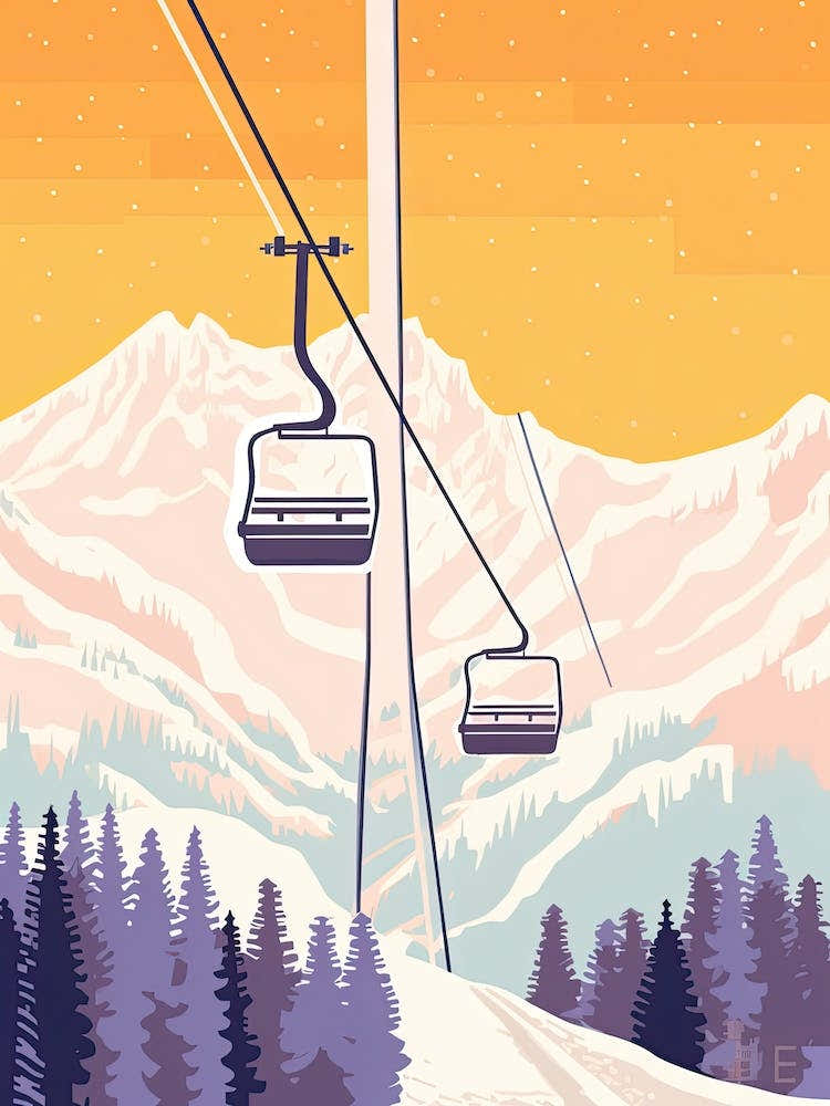 Jackson Hole Mountain Resort   Wyoming, Usa, Ski Resort Pastel Colours Illustration 1