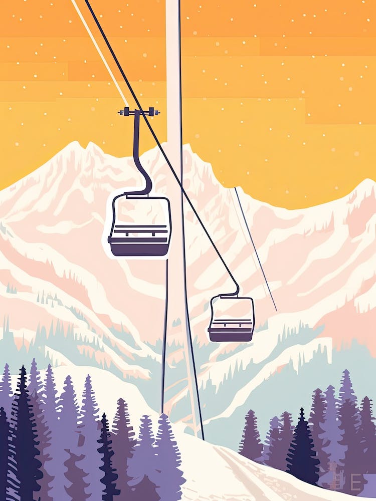 Jackson Hole Mountain Resort   Wyoming, Usa, Ski Resort Pastel Colours Illustration 1