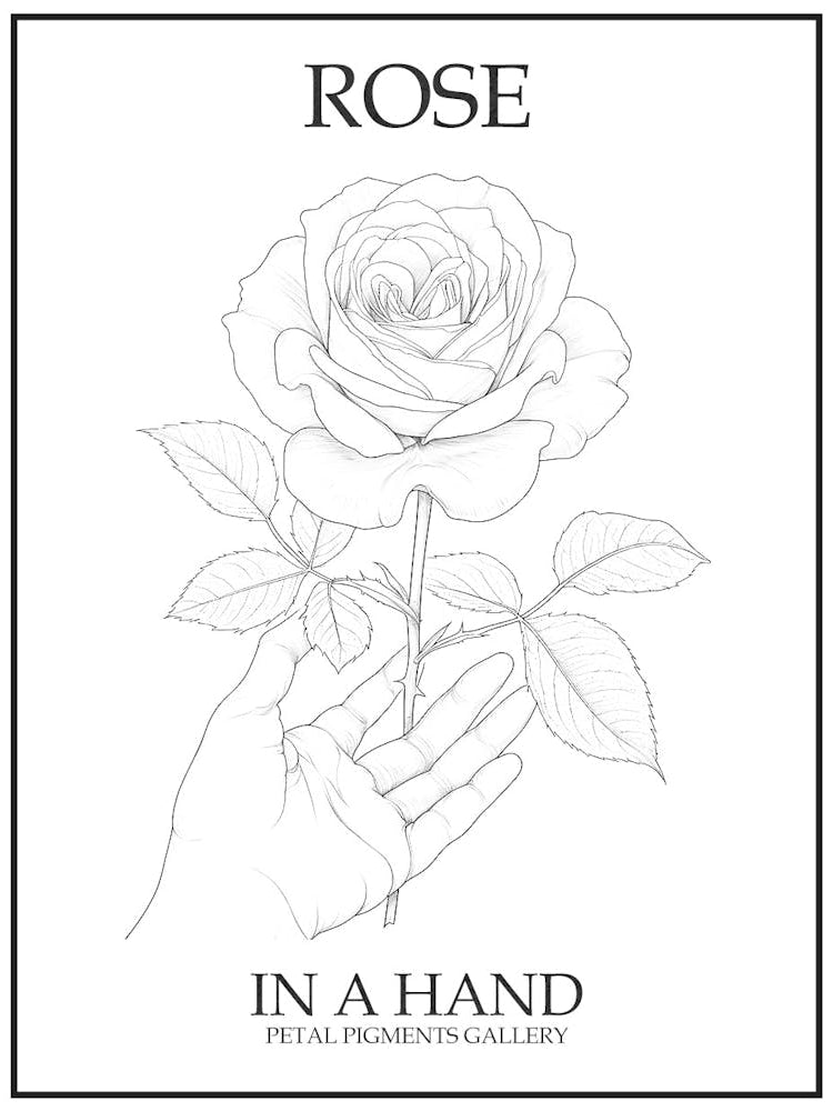 Rose In A Hand Line Drawing 2 Poster