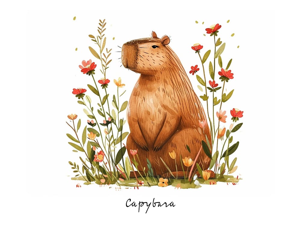 Little Floral Capybara 2 Poster