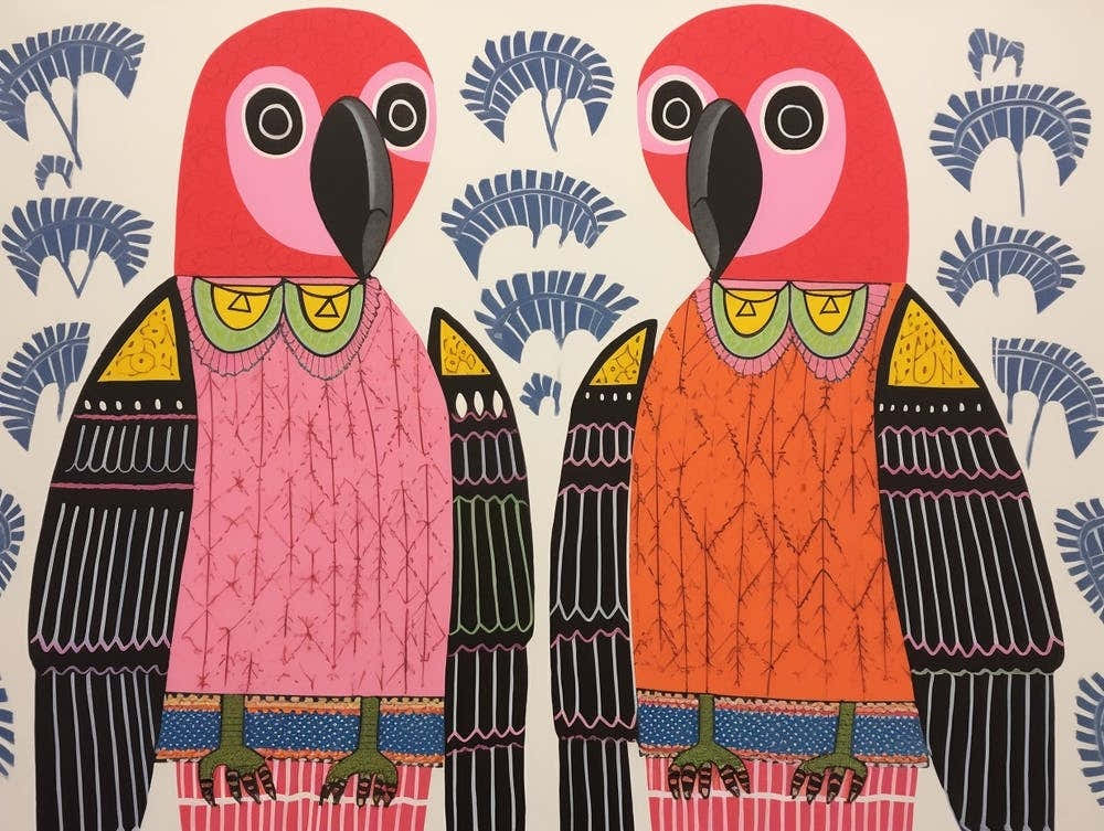 Macaw 1 Folk Style Animal Illustration